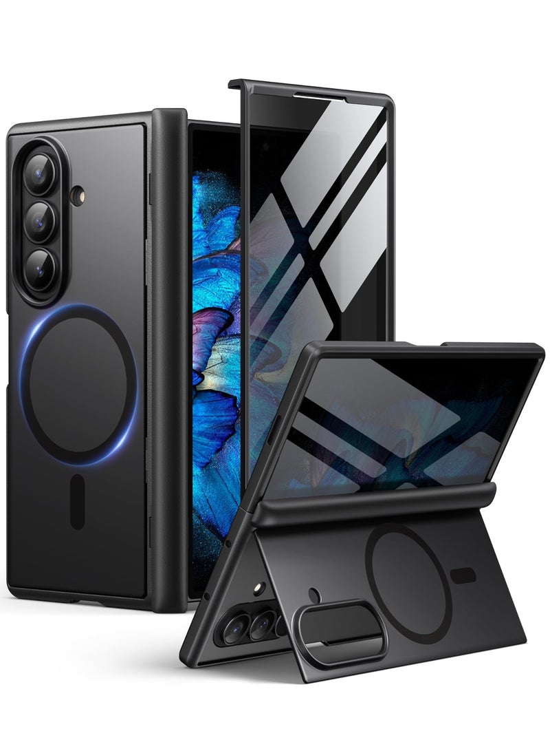 بيرفي جراب لهاتف سامسونج جالاكسي زد فولد 7 مع واقي شاشة خصوصية، متوافق مع MagSafe، مضاد للتجسس، مزوّد بحامل مخفي مدمج، حماية كاملة للجهاز، نحيف ومقاوم للصدمات، جراب لهاتف زد فولد 7، أسود. - Image 1